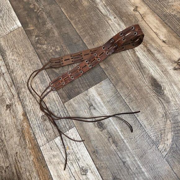 Y2k Brown Lether Belt Tie Western Boho Festival American Eagle Costal Cowgirl main image 8